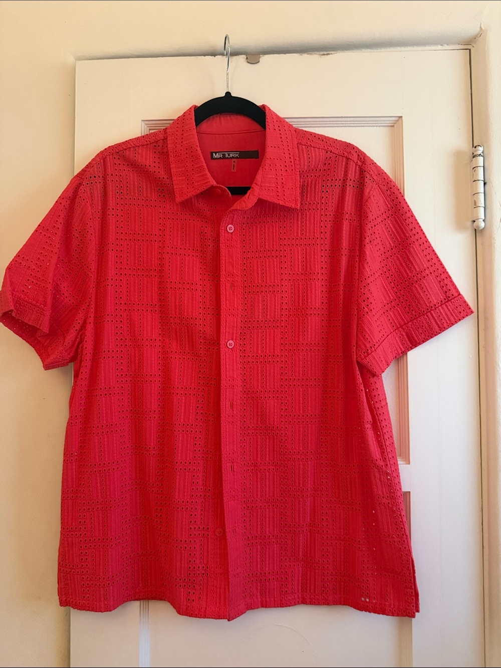 Mr. Turk Men’s Red Short-Sleeve Eyelet Button-Down Shirt